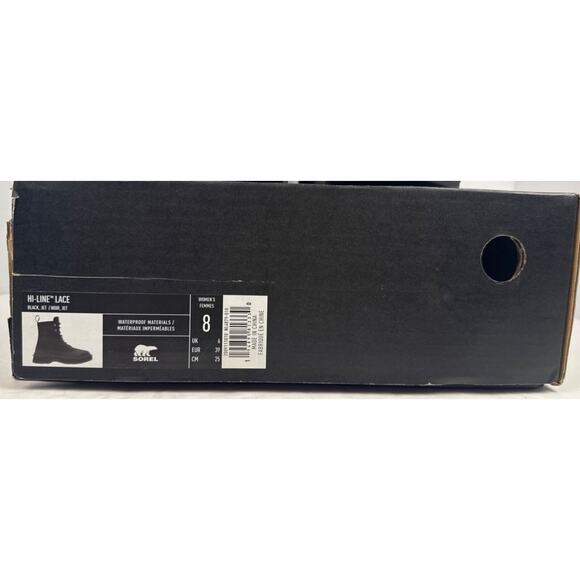 Sorel Hi-Line Lace Combat Boot Women's 8 Waterproof Jet Black Leather Low Heel - Picture 11 of 11